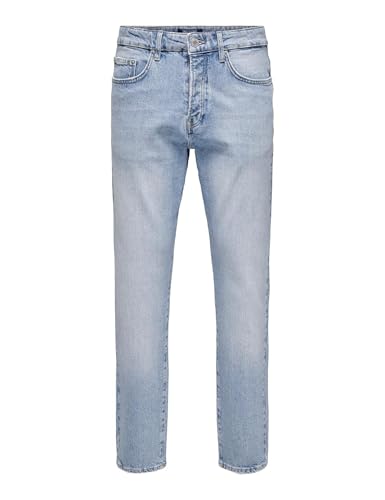 ONLY & SONS Herren Regular Denim Pants mit Rissen 5-Pocket Jeans Hose Bleached Washed, Farben:Hellblau, Größe Jeans:32W / 32L, Beinlänge:L32