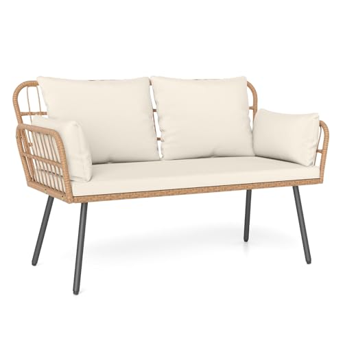Tangkula Patio Wicker Loveseat with Cushions