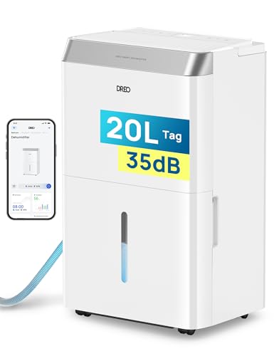 Dreo Luftentfeuchter elektrisch, App & WLAN, 20L/24h, Raumentfeuchter leise 35dB, 40m²/100m³, Entfeuchter energiesparend, 3 Modi, 3,4L Tank, Wäschetrockner & 24h Timer, für Schlafzimmer & Bad & Keller Dreo Luftentfeuchter elektrisch, App & WLAN, 20L/24h, Raumentfeuchter leise 35dB, 40m²/100m³, Entfeuchter energiesparend, 3 Modi, 3,4L Tank, Wäschetrockner & 24h Timer, für Schlafzimmer & Bad & Keller