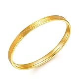 Stylish Women Bracelet, 18K Yellow Gold Bangle Bracelets for Womens Lucky Engraved Bracelet