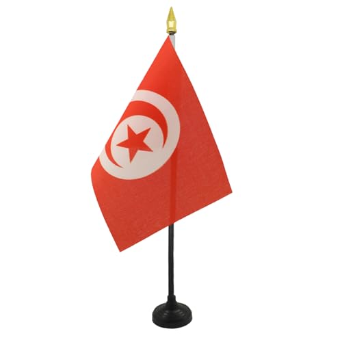 AZ FLAG - Mini Drapeau Tunisie De Table - 15x10 cm - Drapeau Tunisien De Bureau 100% Polyester Avec Hampe Pointe Dorée 25cm