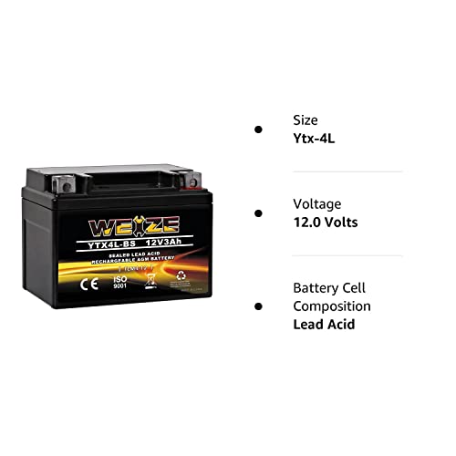Weize Ytx4L-Bs High Performance-Rechargeable-Sealed Motorcycle Battery Compatible With Polaris Scrambler, Sportsman 90, Honda Scooters Nq50 Spree,Kawasaki 110 Can-Am Ds70,Yamaha Ttr125E/Le #TOP7