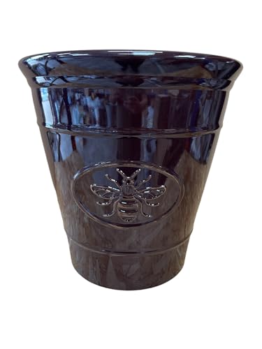 AKKIN Garden Supplies Decorative High Qaulity Round Plastic Bee Planter Plant Pot Dark Brown - Ceramic Look - 30cm (D) 30cm (H) 14 Litre Volume - Indoor or Outdoor Use