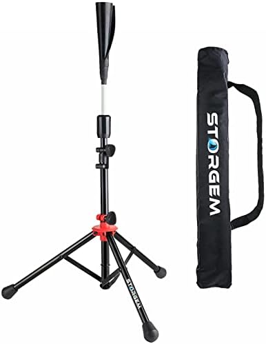 Storgem Batting Baseball tee Softball, Easy to Adjustable Height,Portable Tripod Stand Base Tee for Hitting Training Practice,with Carrying Bag (Black Red Pro)