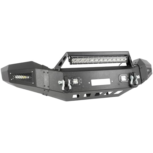 FINDAUTO Front Bumper Compatible for 2016-2018 for GMC Sierra 1500 with Textured Black Off-Road Bumper w/Winch Plate & D-rings & LED Lights