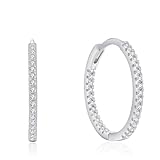 Beydodo Pendientes de oro 750 585 375 para mujer, pendientes de aro Huggie Eternity con diamantes, pendientes de aro para boda, novia, sin níquel, 18.6MM, Oro blanco, Diamante