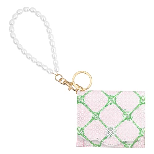 Image of Lilly Pulitzer Snap ID Card Case, Cute Keychain Wallet, Slim Credit Card Holder with Pearl Wristlet Strap, Butterfly Trellis