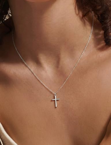 LOYALLOOK Cross Necklace for Women Men, 925 Sterling Silver Dainty Cross Pendant, Hypoallergenic Non-Tarnish Silver Necklace, Simple Christian Faith Jewelry Gift for Daily Wear, 18-20 Inch