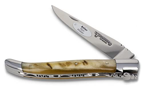 Laguiole en Aubrac Handmade Knife 12 cm L0212BEIF ram's Horn Handle, Blade and bolsters Stainless Steel Shiny