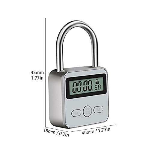 Image of Metal Timer Lock, 99 Hours Max Timing Lock, USB Rechargeable Timer Padlock with LCD Display, Multi-Function Micro Electronic Timer Lock, Heavy Duty Metal Time Out Padlock(Silver)