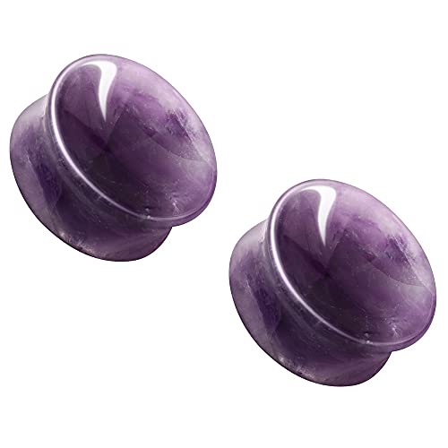 Pierced Owl Natural Concave Amethyst Stone Saddle Plug Gauges, Sold As Pair (10mm (00GA))