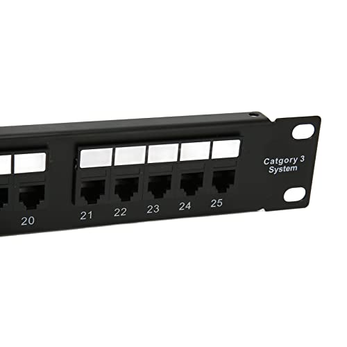 Gonetre Cat3 Patch Panel Rackmount Patch Panel Network Patch Panel RJ11 Through Coupler 25 Ports Anti Interference Gold Plated Pin Cat3 Patch Panel for 19 Inch Rack Cabinet