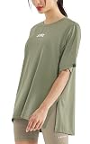 [XEXYMIX] ヨガウェア トップス 半袖 Tシャツ レディース XWFST05H2 スリット入り ルーズフィット M アッシュ・オリーブ