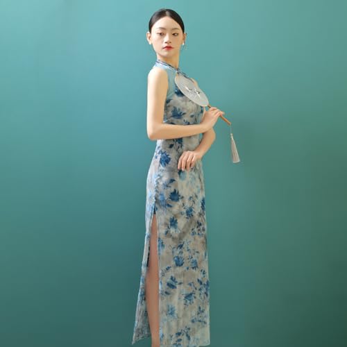 ROYAL SMEELA Chinese Qipao Dress for Women Sleeveless Patterned Cheongsam Mandarin Women's Chinese Dresses Clothes Black2