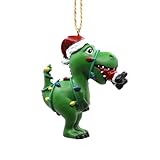 Bella Haus Christmas Shoppe 3” Santa Dino Attack Funny Christmas Tree Ornament | Tree Figurines Resin Ornament | Perfect Humorous Gift for Secret Santa or White Elephant Gift Exchange (Dino)