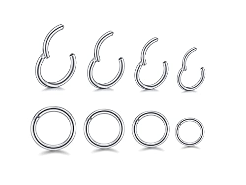 HQLA 16G Hypoallergenic Nose Rings 316L Surgical Steel Piercing Jewelry Hinged Segment Ring Body Piercing Septum Nose Hoop Lip Rings Nose Helix Cartilage Rook Earrings (16G 4Pairs 6/8/10/12mm Steel) by HQLA - Used condition - US$8.21