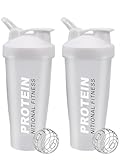 2 Pack Botella para Proteina de Coctelera,Vaso Shaker Proteina Sin BPA con Mezclador, Antideslizante y a Prueba de Fugas,...