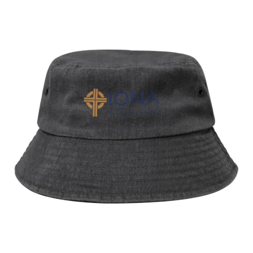 Iona College Faded Cotton Bucket Hat-Wide Brim Vintage Sun Cap for Men & Women Black
