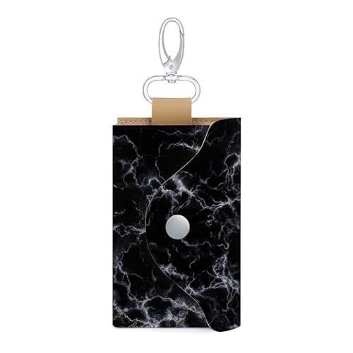 Black Marble Texture White Key Holder Bag PU Leather ID Card Holder Keychains Case Cover for Men Women