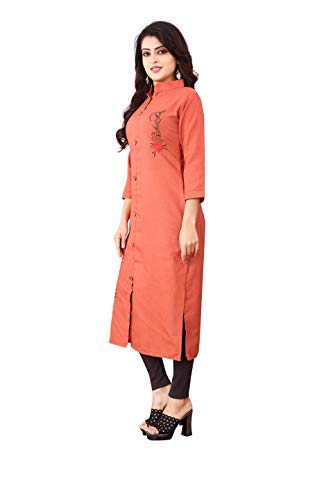 Image of OM SAI LATEST CREATION Slub-Rayon Three-Fourth Sleeve Printed A-Line Kurti for Women