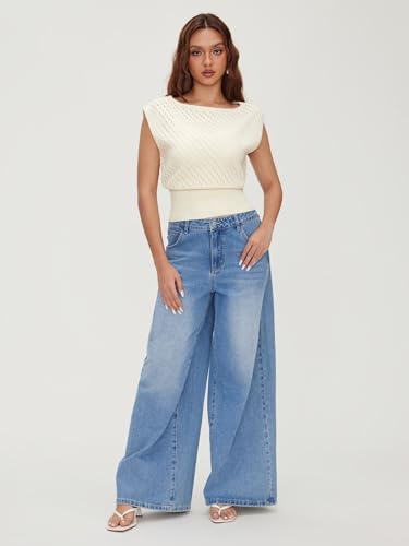 Image of CIDER Summer Short Sleeve Crop Sweater Vest Women Boat Neck Cut Out Tops | Cinched Waist, Light Weight, Ribbed Knit Tops, Hollow Out Crochet Vest, Going Out Trendy Tee