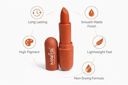 Image of Mars-Matte Creamy Lipstick | Non-drying, Highly pigmented Lipstick | Shade- multisades, 3.8gm| (WARM TERRA COTTA)