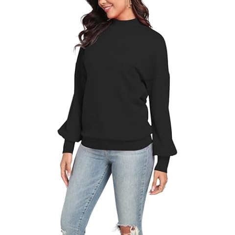 POSESHE Women's Oversized Sweaters Outfits Crewneck Ribbed Dressy Casual Knit Pullover Tops Black Cover