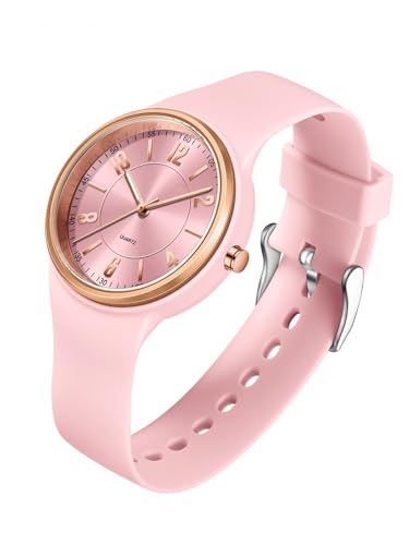 Image of GBB Women's Quartz Watch Soft Silicone Strap Ladies Watches Analog Quartz Watches with Luminous Easy-Read Dial Fashion Wrist Watch for Students Women Men Unisex (Pink)