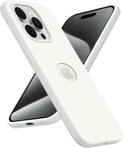 Image of VONZEE Microfiber Liquid Silicone Case for iPhone 15 Pro (6.1 inch) | Logo Cut Non-Slip Full Body Shockproof Back Cover with High Raised Camera Protection (White)