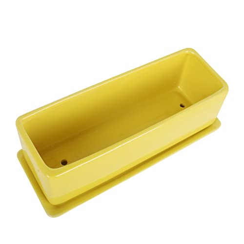 Pot de fleurs rectangulaire minimaliste en céramique jaune premium - 5