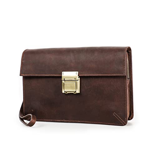 Contacts Bolso de Mano de Cuero Genuino con Tarjetero para Hombre, Cartera de Gran Capacidad con Cerradura de combinación antirrobo café Cover