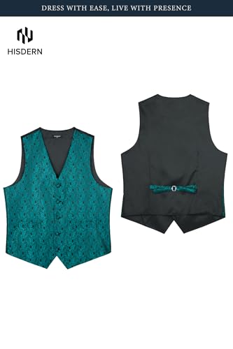 Image of HISDERN Mens Vest Tie Set 3PC Formal Waistcoat Paisley Floral Jacquard Necktie Pocket Square Suit Vests Wedding Party