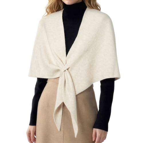 RIIQIICHY Shawl Wrap Women Pashmina Triangle Cape Knit Sweater Scarf for Fall Winter Fashion Accessory Beige