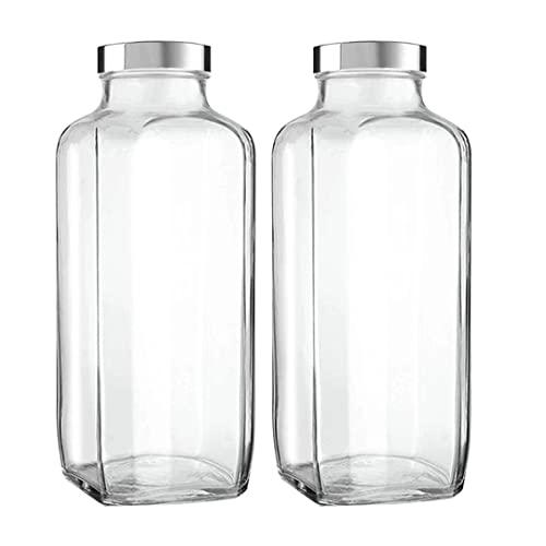 Image of Glass Water Bottle French Square 1000 ml | Food Grade Transparent Glass Bottle for Fridge, MIlk, Smoothie and Juice | Home Use Water Bottle (2)