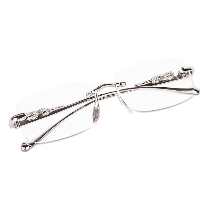 Image of MC RIMLESS GOLD BLACK SUNGLASSES,Rimpess Unisex Sunglasses Retro Luxury Metal Framless Rectangle Leaopard Arms