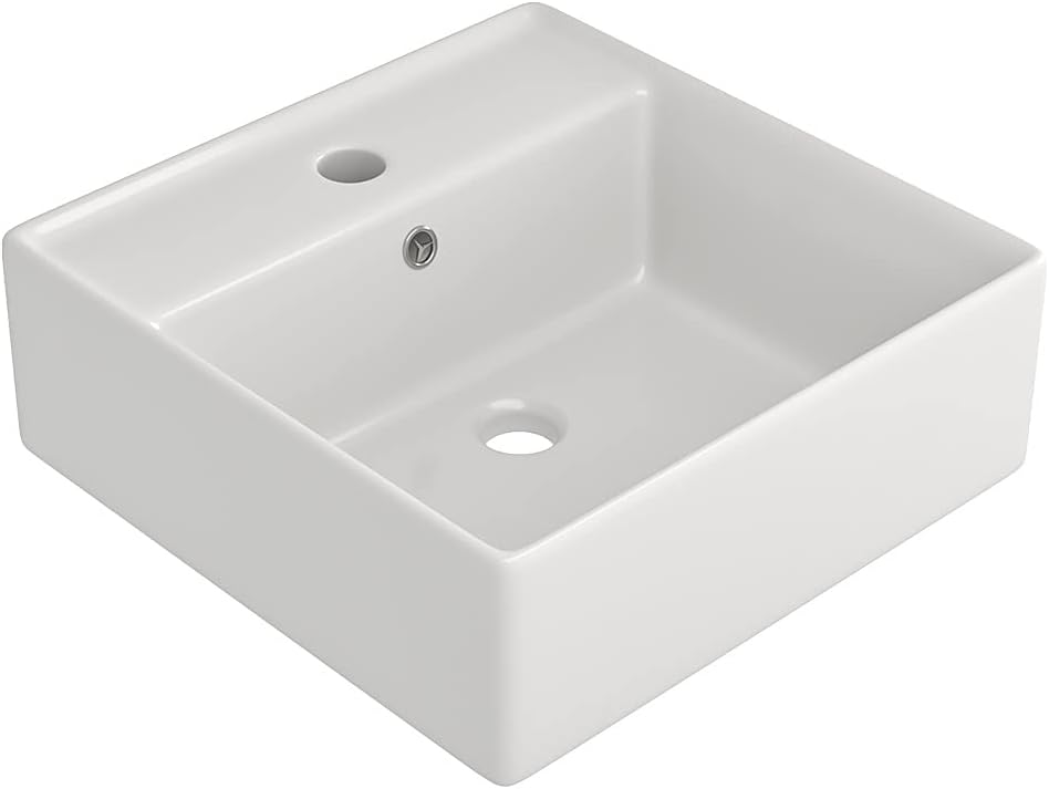 Wall Mounted Vessel Sink 18"x18" Ceramic Floating Bathroom Sink Modern Porcelain Floating Wash Hand Basin Vanity Sink