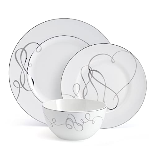 Mikasa Love Story Platinum Banded 24 Piece Dinnerware Set, Service For 8 White #TOP1