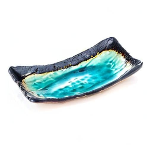 Gran Plato De Cerámica Placa Oblonga Japonés Para Sushi Y Cocina Asiática En Crackleglaze Azul - 26cm