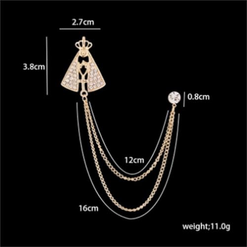 Image of 2PCS Crystal Hanging Chain Brooch Suit Pin for Men Women Vintage Crown Cross Star Diamond Broochs Gold and Silver Wedding Brooch for Clothes Dress Hats Bags Accessory