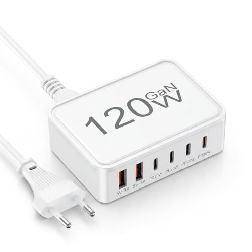 Chargeur USB-C 120 W, 4 ports USB-C et 2 ports USB-A