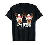 Funny Christmas Womans Boobs Stop Staring at My Reindeers T-Shirt