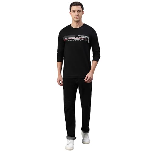 Image of Van Heusen Men Athleisure Regular Fit T-Shirt - Cotton Rich - Crew Neck, Long Sleeve, Printed