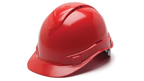 Pyramex Ridgeline Cap Style Hard Hat 4 Point Ratchet Vented Red