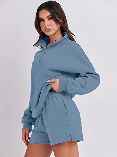 Anrabess Women's Oversized 2 Piece Lounge Sets Fall Outfits 2023 Long Sleeve Cozy Casual Pajamas Shorts Sweatsuit Matching Set Ci775-Shenlan-S #TOP7