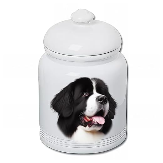 Best of Breed Newfoundland Landseer Dog and Cat Ceramic Treat Jar 9" Tall Air Tight Seal All White