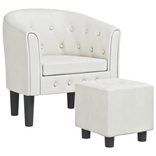 vidaXL Sillón con Taburete Cuero sintético Blanco