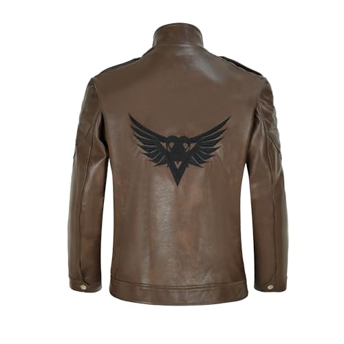 Men's faux leather Motorcycle jacket embroidered removable double layer standing collar bomber coat2