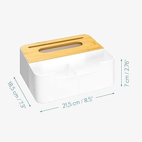 Navaris Multifunction Tissue Box - Bamboo Tissue Box Cover with Holders and Storage for Phone, Chargers, Accessories - Wooden Tissue Box Cover
