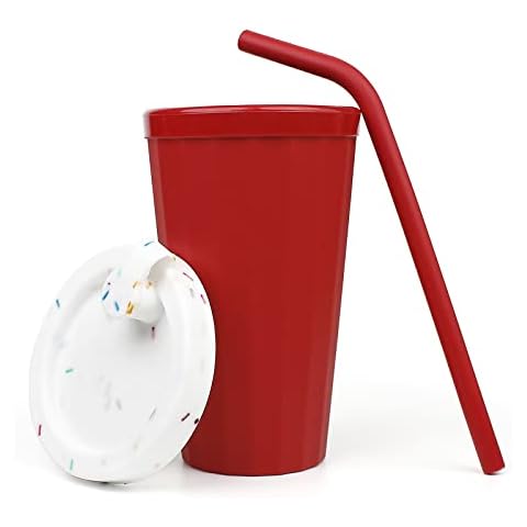 Aichoof 16oz Cup with Lid and Straw, Reusable Tumbler Cups, Frosted Cups for Drinking, Food-Grade Water Cup, Unbreakable, Durable, BPA Free, Dishwasher and Microwave Safe(Apple red) Cover