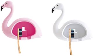 REOOHOUSE Cute Flamingo Wall Mount Toothbrush Holder for Shower Bathroom 2 Pack(Pink,White)